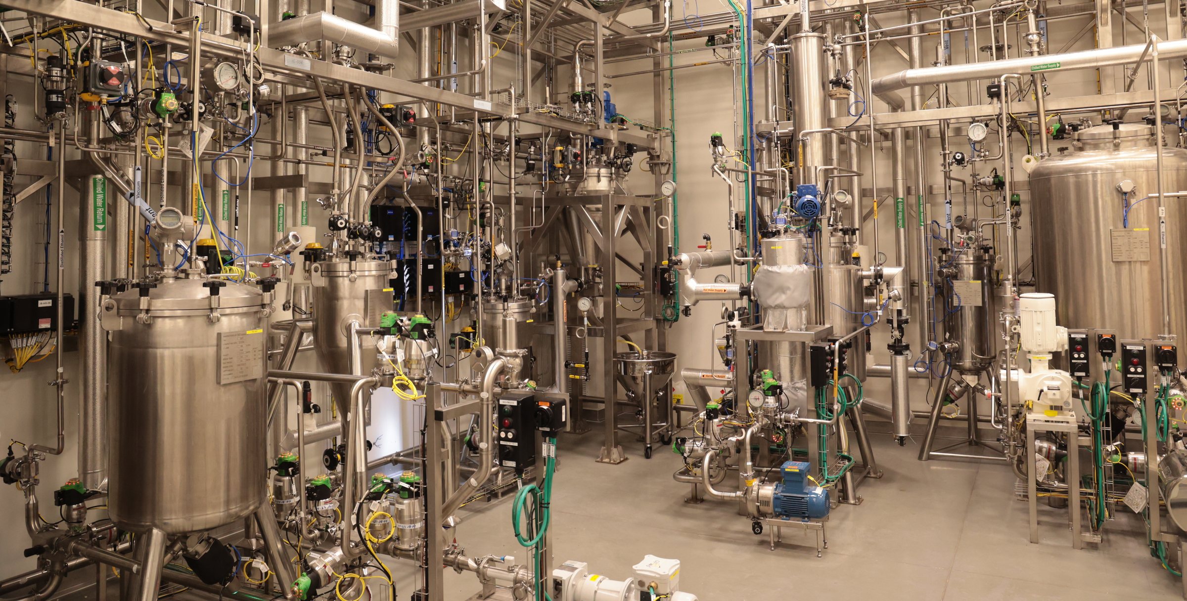 Bazelet's EU-GMP certified medical cannabis extraction and formulation facility — stainless-steel reactors, vessels and processing lines